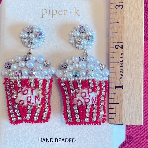 Brand New Piper K Hand Beaded Movie Popcorn Drop Earrings - Picture 7 of 11